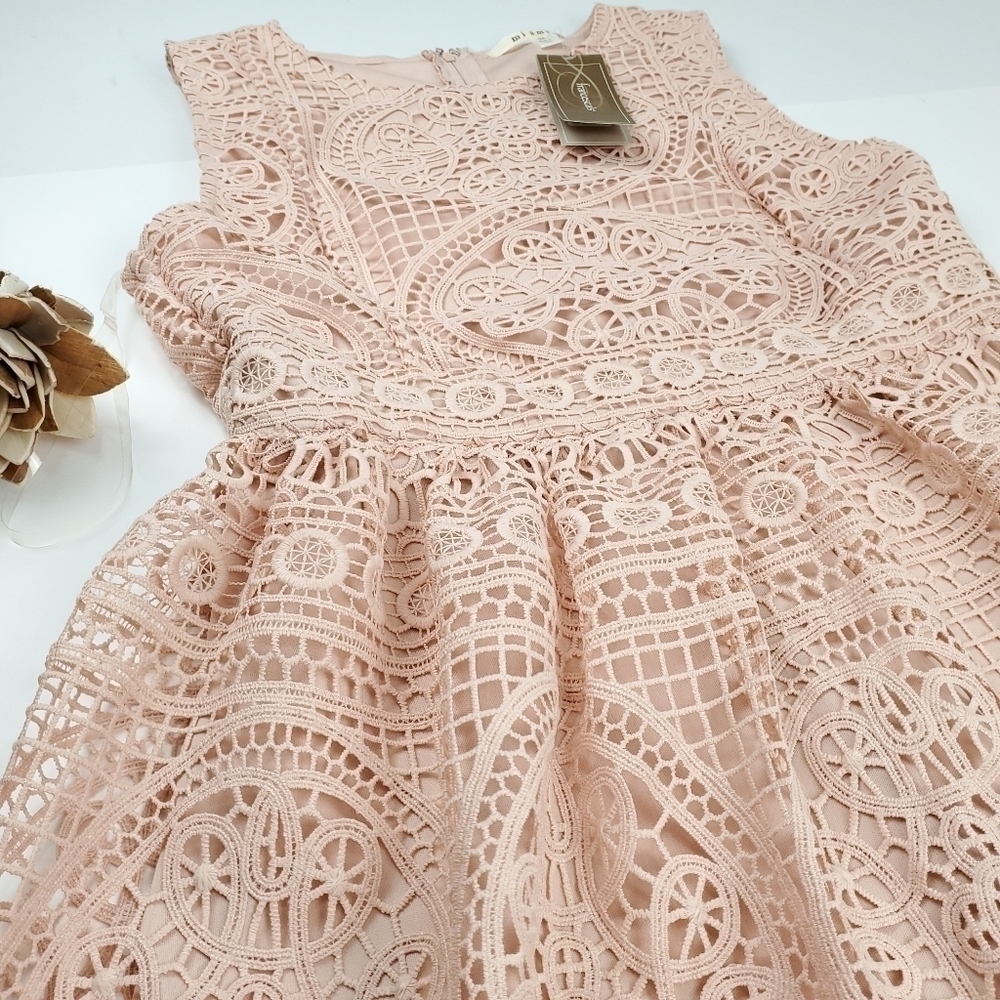 New Francesca Miami Pink Eylet Embroidered Dress M - Picture 11 of 14